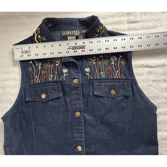 Vintage Signature By Jerell Womens Embroidered Denim Vest Boho Floral Size Small - Picture 5 of 7